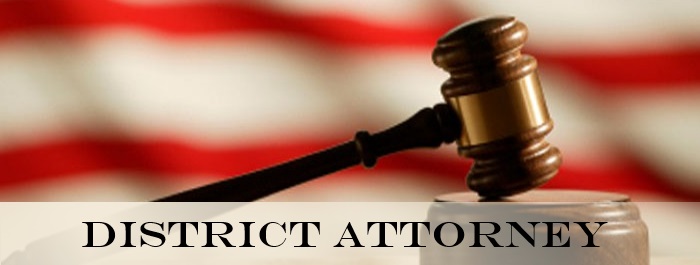 gavel, flag with text District Attorney